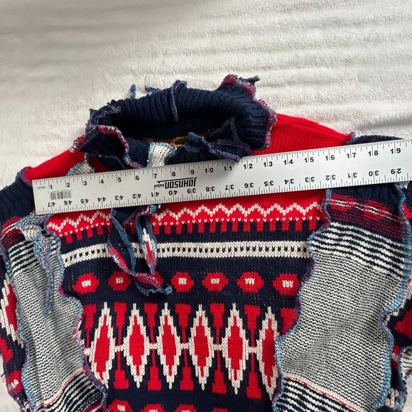 VonksArt Womens Handmade Knitted Poncho Top Art to Wear Boho Red Navy New $79 - Picture 5 of 7